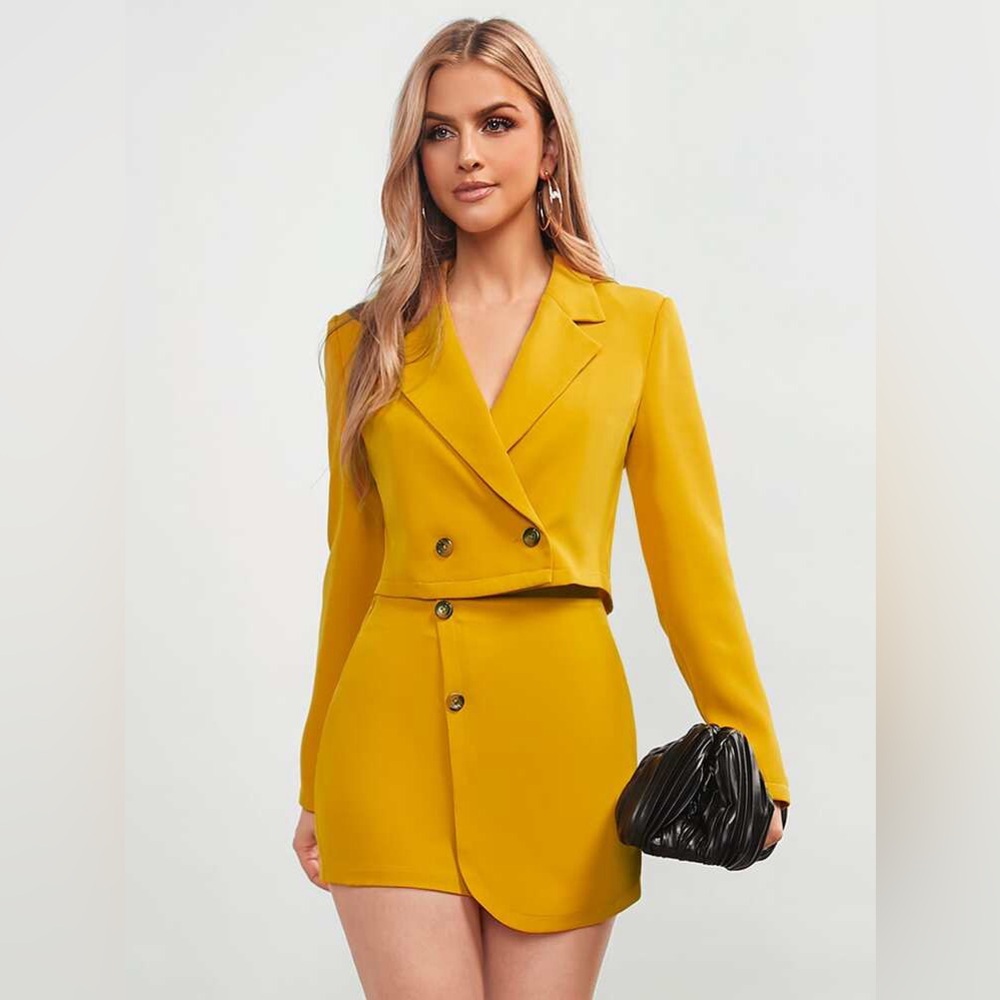 💛 SHEIN Curve Mustard Yellow Blazer – Size 2XL